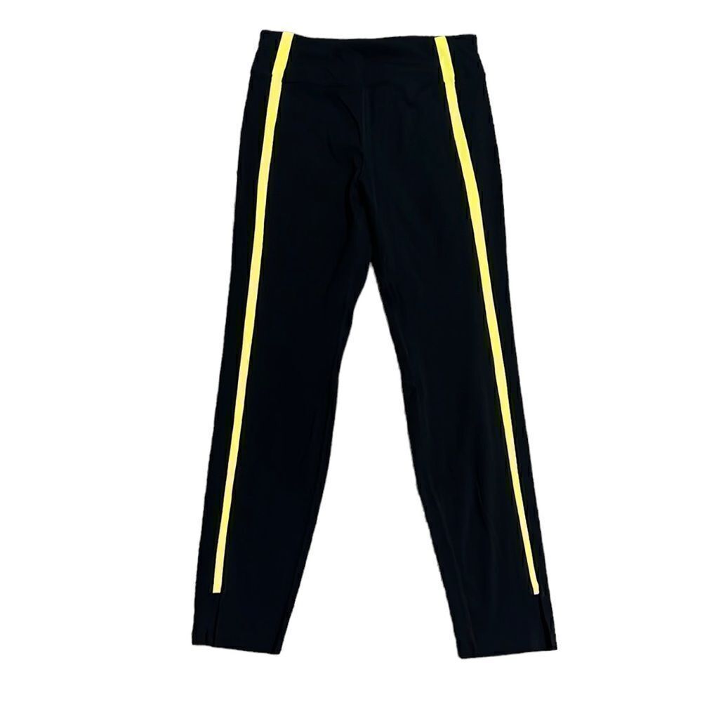 Zyia Luxe Hi Rise 7/8 Leggings Black Neon Yellow Stripe Size 6-8
